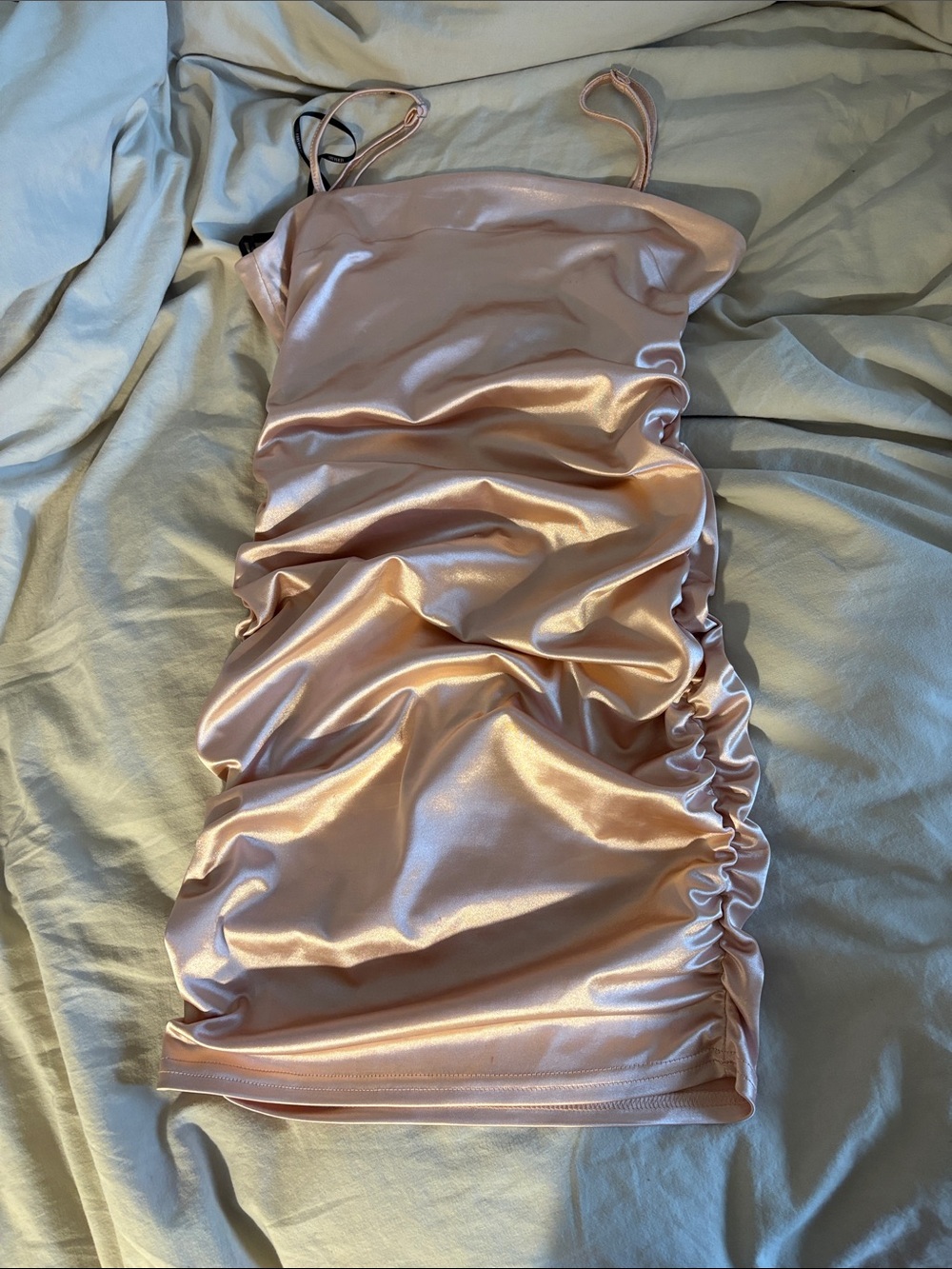 Forever 21 Satin Ruched Slip Dress in Blush Pink